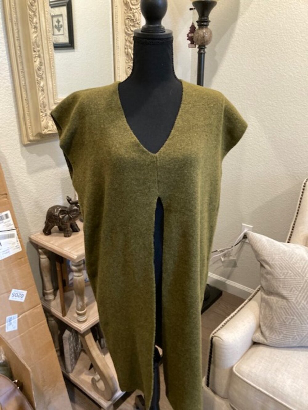 Olive Long V-Neck Sweater Vest